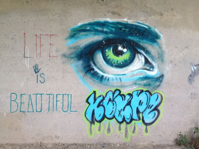 Freeway underpass; I hope the artist is in art school! 