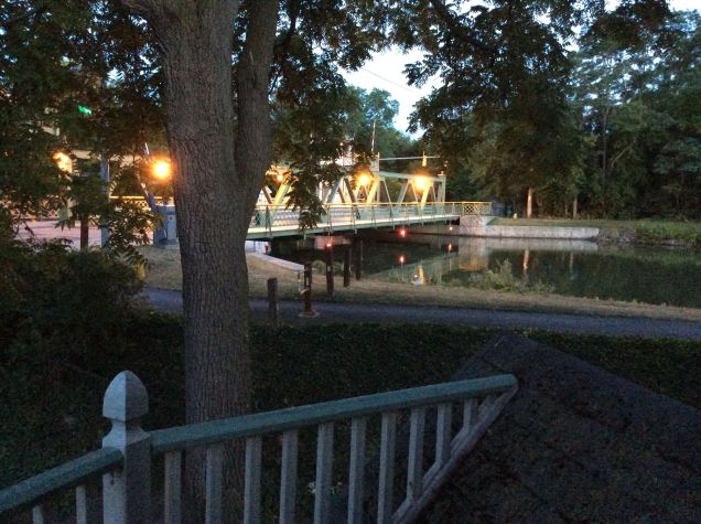 Adams Basin Lift Bridge with lights on